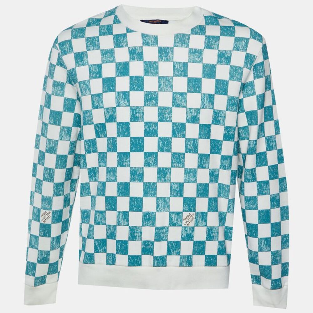 Louis Vuitton White/green Damier Print Cotton Knit Sweatshirt L